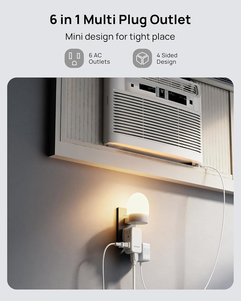 TROND Wall Outlet Extender 2 Pack - Multi Plug Splitter with Rotating Plug, 6 AC Power Adapter, Cruise Essentials, Small Outlet Extension for Travel Office Home Dorm Room - Image 2